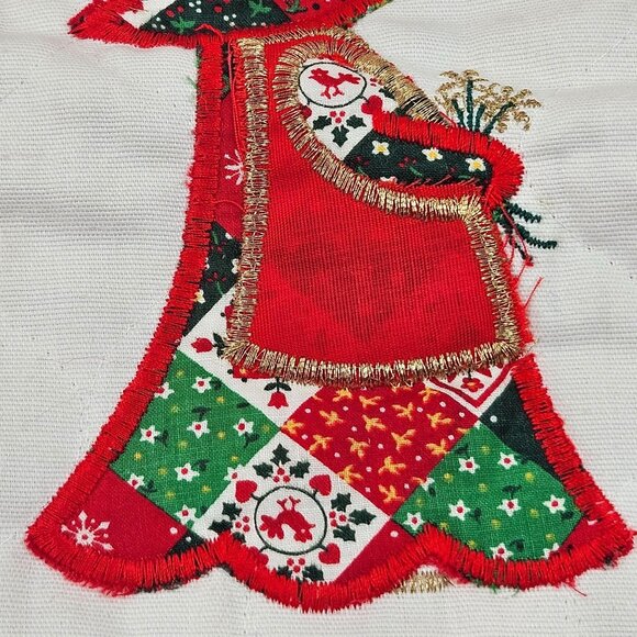 Vintage Quilted Christmas Stocking Patchwork Design Wooden Hanging Ring - Picture 4 of 6